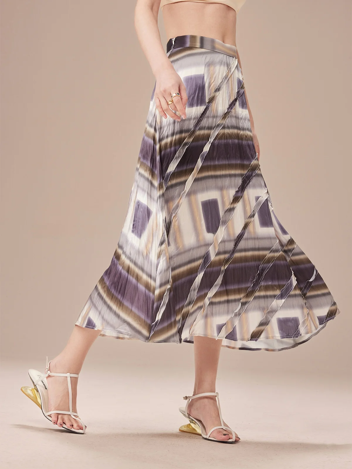 

Acetate Fiber High Waist A-Line Skirt Garbociaga Dragon Joy Geometric Print Diffusion Cool Sensation Asymmetrical Hemline Com...