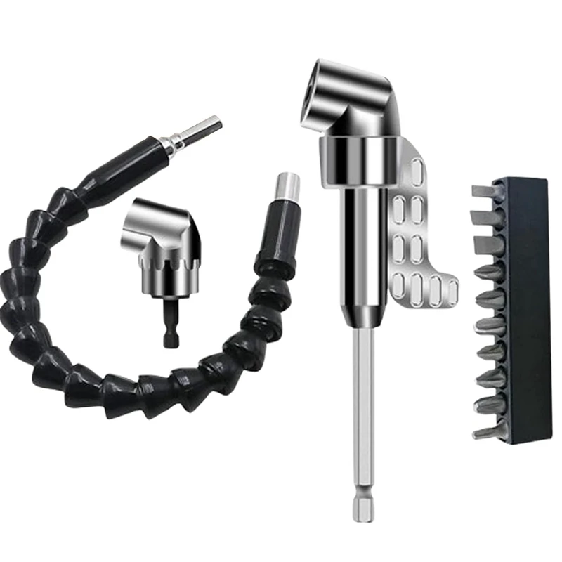 محول مثقاب بزاوية قائمة WCS-105 درجة، مفك براغي بزاوية زاوية، مرفق مثقاب زاوية سائق سداسي 1/4 بوصة (مجموعة 4 قطع)