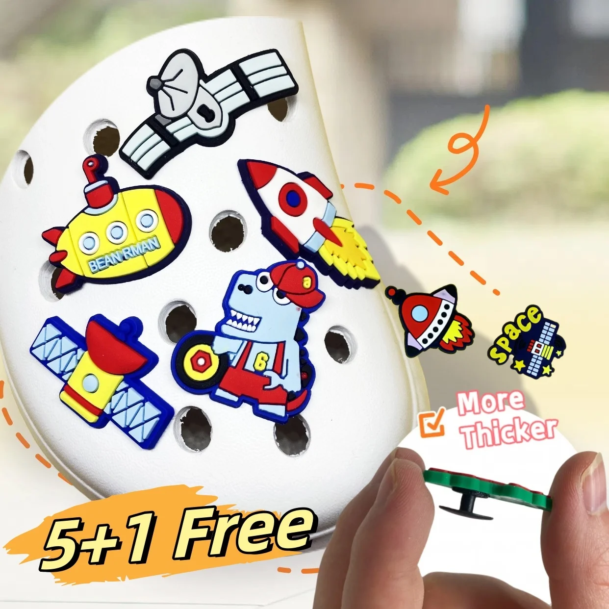 

1-9PCS Cartoon Space Accessories Cute Rocket Shoe Buckle Decorations White Autronaut Charms fit Croc JIBZ Party Kid's Gifts