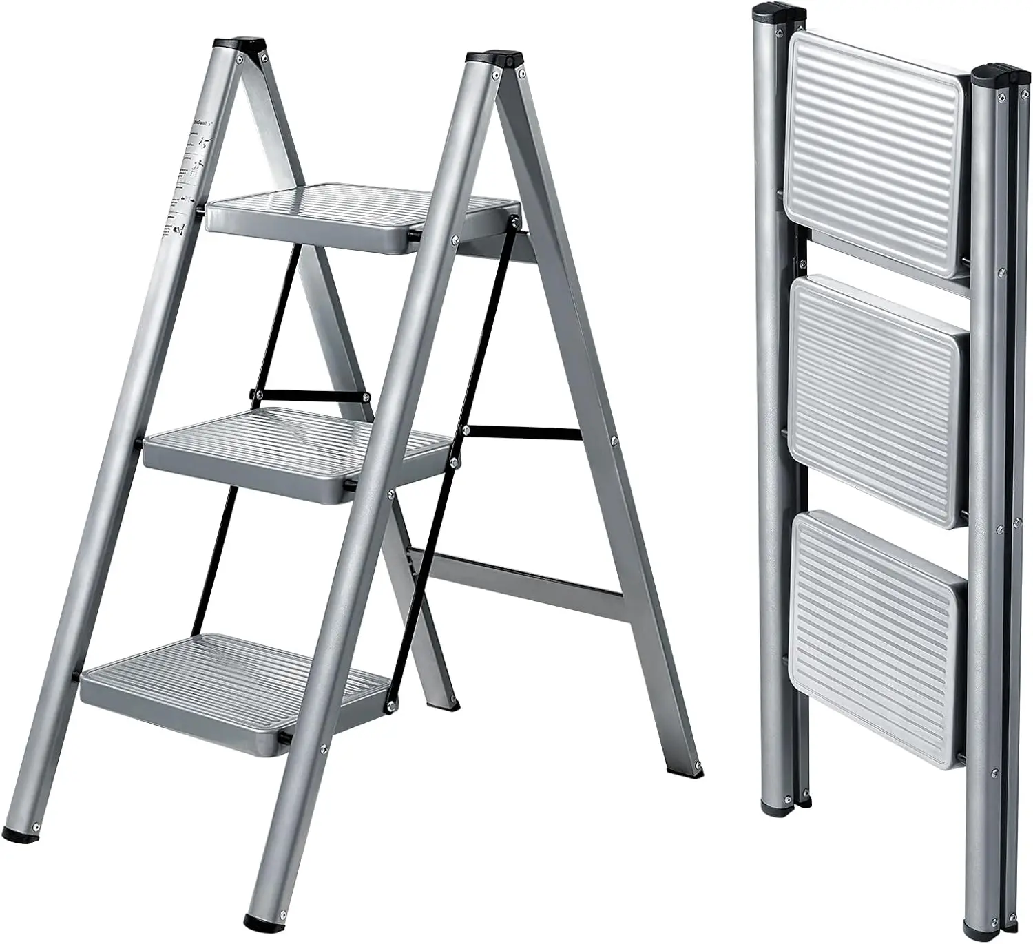

3 Step Ladder, Folding Step Stool with Anti-Slip Wide Pedal, Portable Sturdy Steel Ladder 3 Steps, 330lbs Safety Kitchen &amp