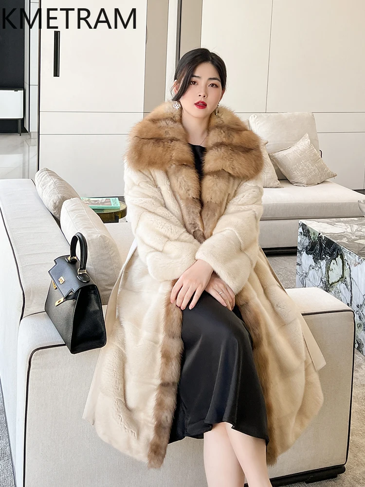 معاطف KMETRAM 100% من فرو المنك المخملي للنساء معطف فرو حقيقي فاخر عالي الجودة لشتاء 2025 ملابس خارجية جديدة سوداء طويلة للنساء #3