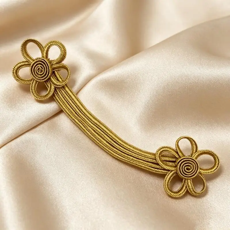 31BF Gold Tone Chinese Knot Closures, Two Pack Flower Buttons for Sewing