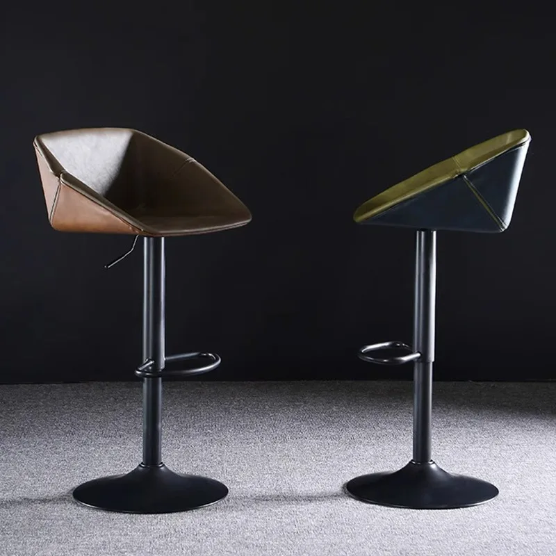 

Leather Lift Bar Chair Modern Luxury Swivel Adjustable Bar Chair Pneumatic Base Disk Island Taburete Alto Household Products