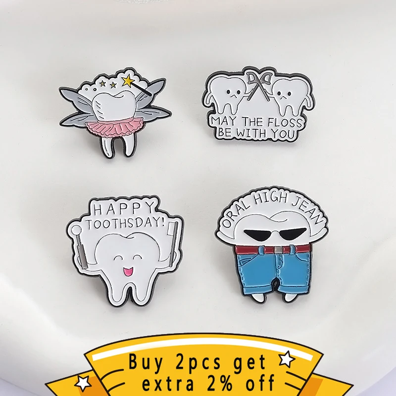 Maintain Dental Health Enamel Pins Funny Cartoon Happy Toothsday Brooches Backpack Lapel Badge Jewelry Gift For Dentist Friends
