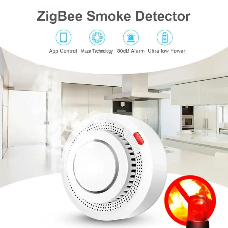 Tuya Smart Zigbee Smoke Detector Smart Fire Alarm Progressive Sound Photoelectric Smoke Sensor Security Work For Tuya Zigbee Hub