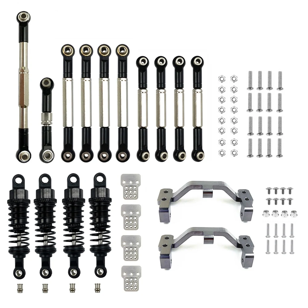 Metal Steering Link Rod Pull Rod Mount Seat Shock Absorbers Set for WPL C14 C24 C24-1 1/16 RC Car Upgrade Parts,Black