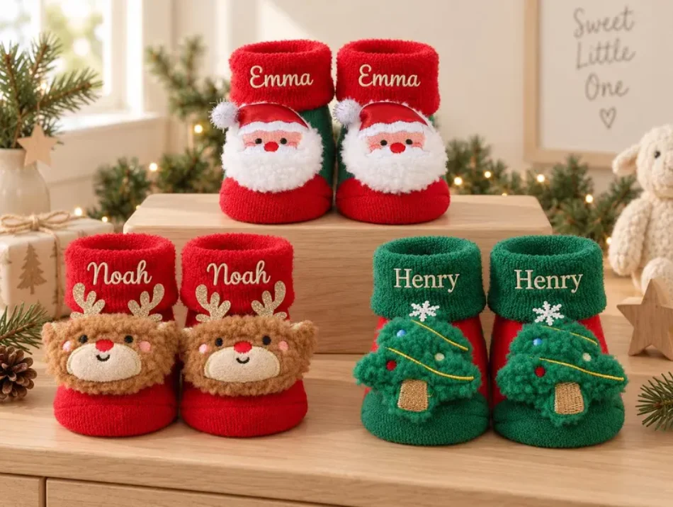 Custom Name Baby Christmas Socks,Baby’s First Christmas Keepsake,Personalized Newborn Christmas Gift,First Christmas Baby Socks