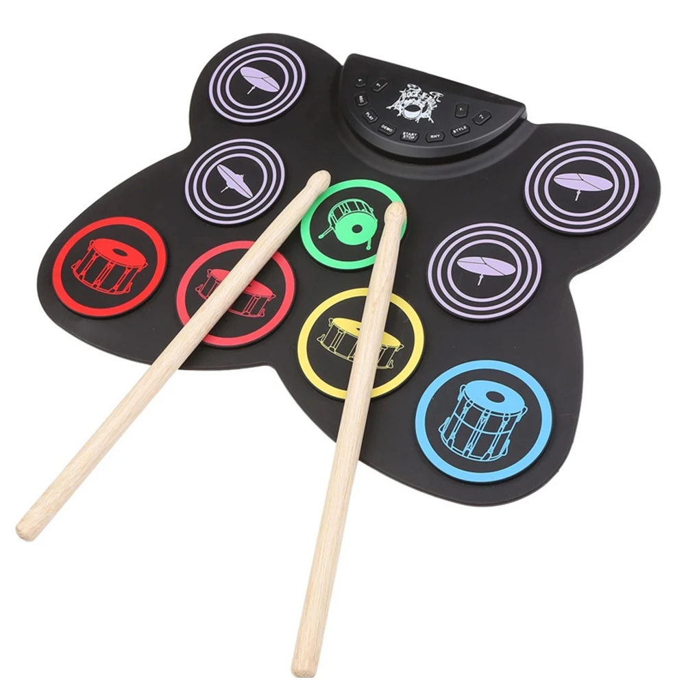 Drum Electronic Drum Set Folding Silicone Hand Roll USB Electronic Drum 9 Pad with Drumsticks Foot Pedals for Kids Birthday Gift