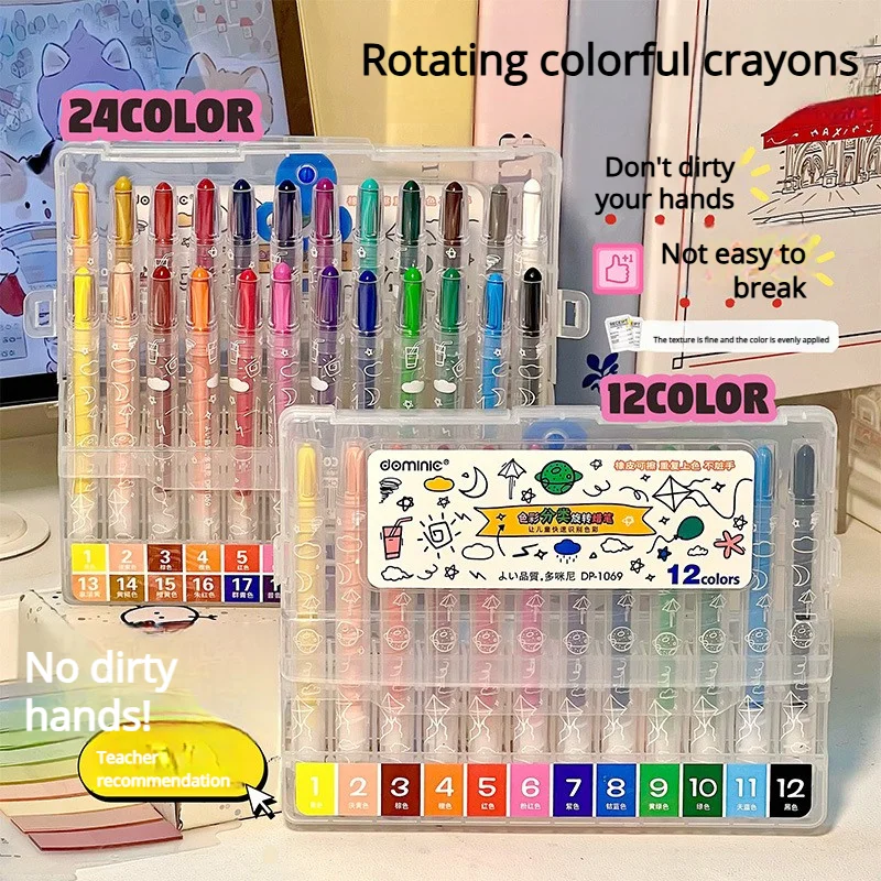Colorful Rotating Crayon Children's and Students Special Brush 24 Color Washable Oil Painting Stick School Supplies
