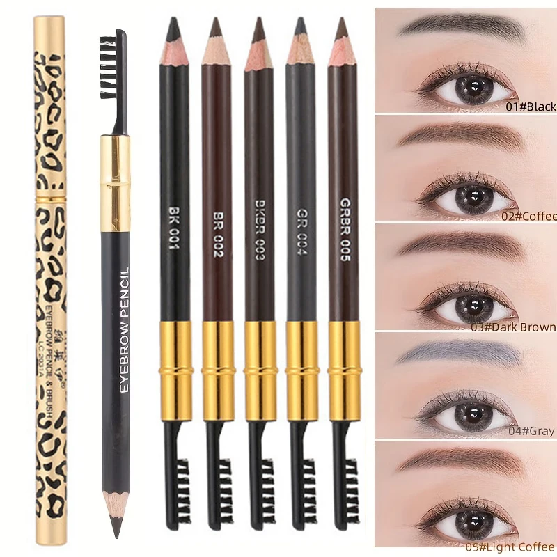 Crayon à sourcils double tête léopard 7 couleurs, imperméable, longue tenue, avec brosse, naturel, facile à appliquer, maquillage des yeux