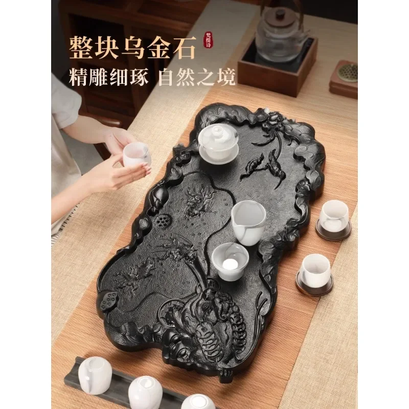 Natural Wujinshi Tea Plate Household Handmade Relief Kung Fu Tea Set Chinese Stone Tea Table