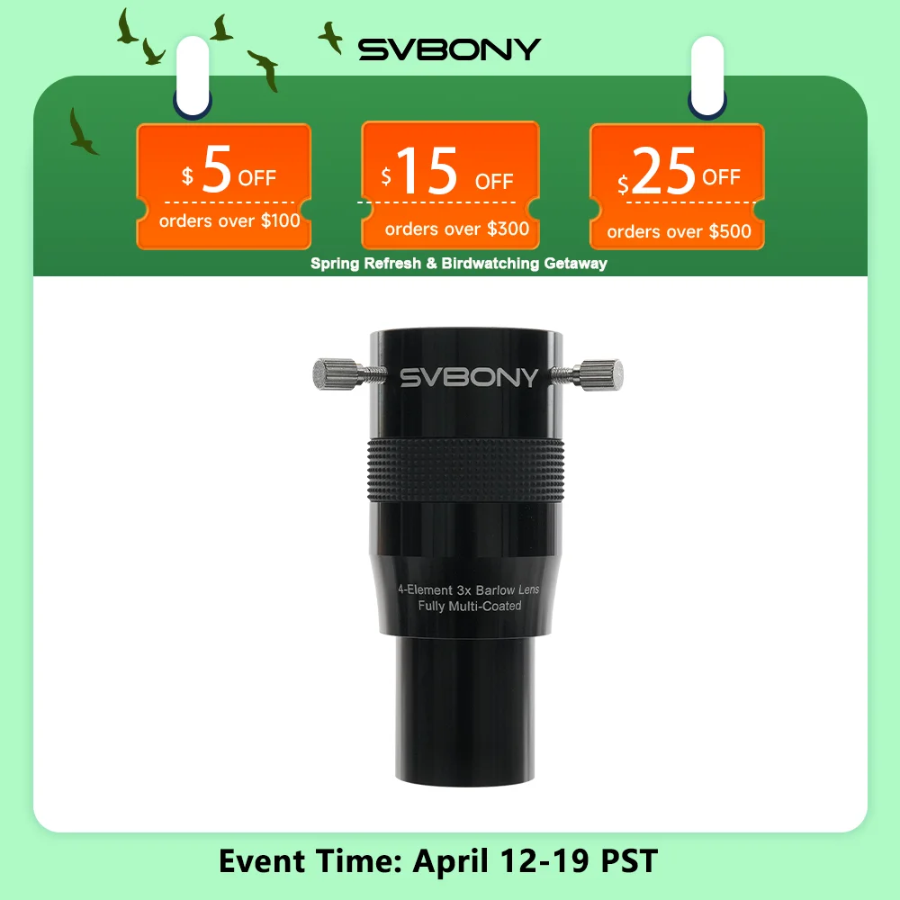Svbony SV216 1.25" 2X/3X Barlow Lens for Astronomical Telescope Accessories,Imaging Visual Applications