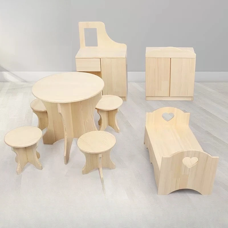 Solid wood furniture toy fireproof board combination cabinet 8-piece set kindergarten baby play house