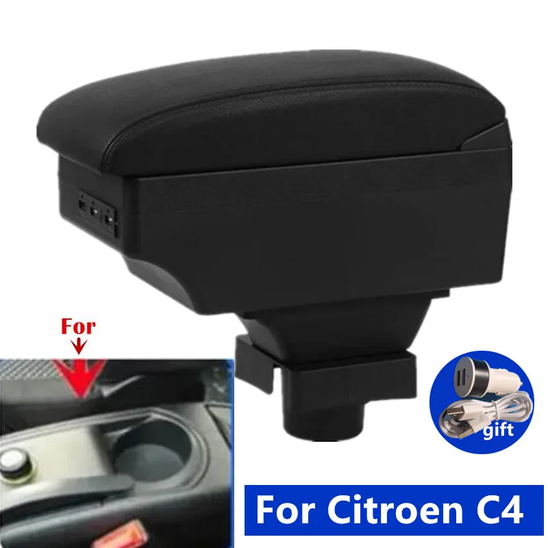 Für Citroen C4 Armlehnenbox Für Citroen C4 Schrägheck 2004-2010 Auto-Armlehnenbox Aufbewahrungsbox USB-Anschluss Nachrüstung Auto-Zubehör