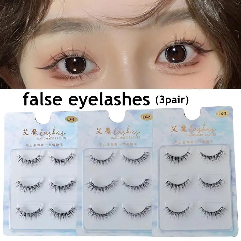 New 3pair 4D mink lashes natural short long invisible thin band fake lashes curl soft eyelashes extension Beauty Big Eye Lashes