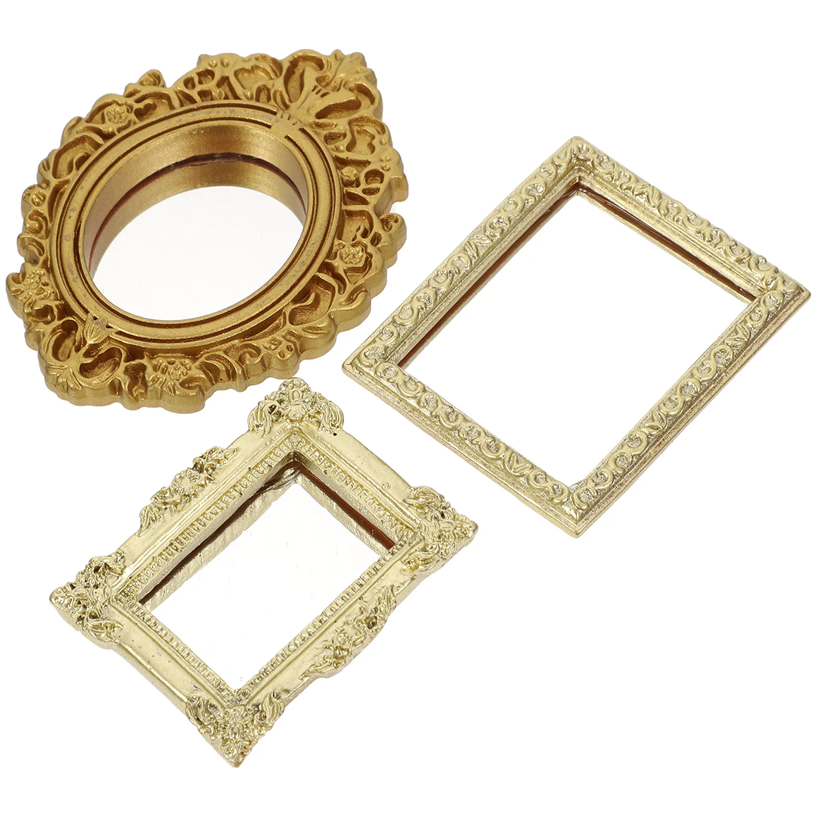 3 Pcs Retro Decor Dollhouse Mirror Gold Mini Decors Plastic Wear-resistant Child Toys