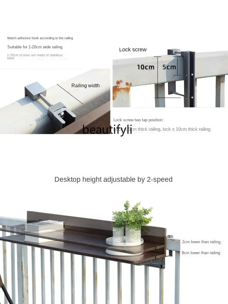 zq Folding Bar Balcony Railing Hanging Table Multi-Function Hanging Outdoor Tea Table Balcony Occasional Table Folding