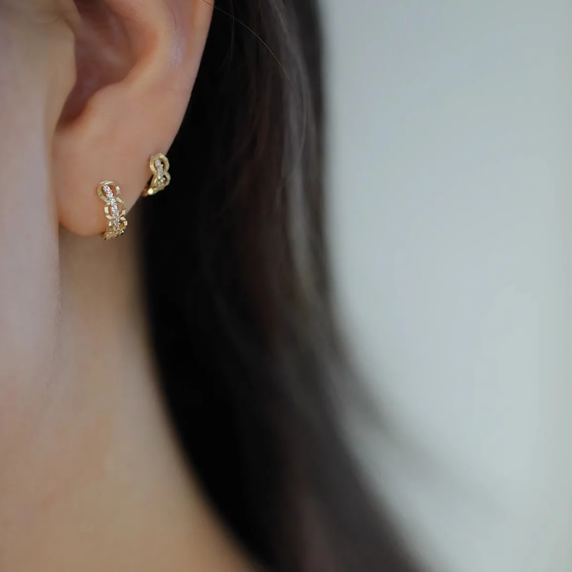 925 Sterling Silver Huggie Hoop Earrings 14K Gold Plated Inlaid Cubic Zirconia Hypoallergenic Ear Jewelry for Women - view 2