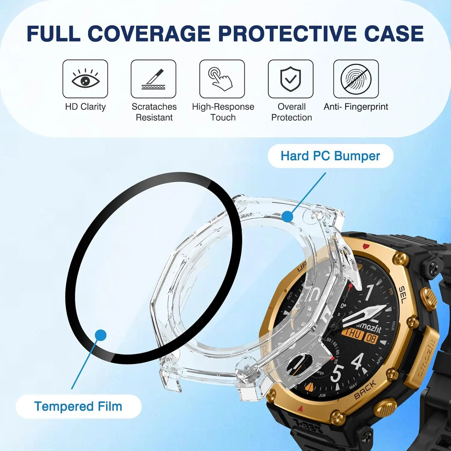 PC Case+Tempered Galss For Amazfit T-rex 3 Pro 48mm SmartWatch Cover Bumper For Huami Amazfit T-REX 3 Screen Protector Cases
