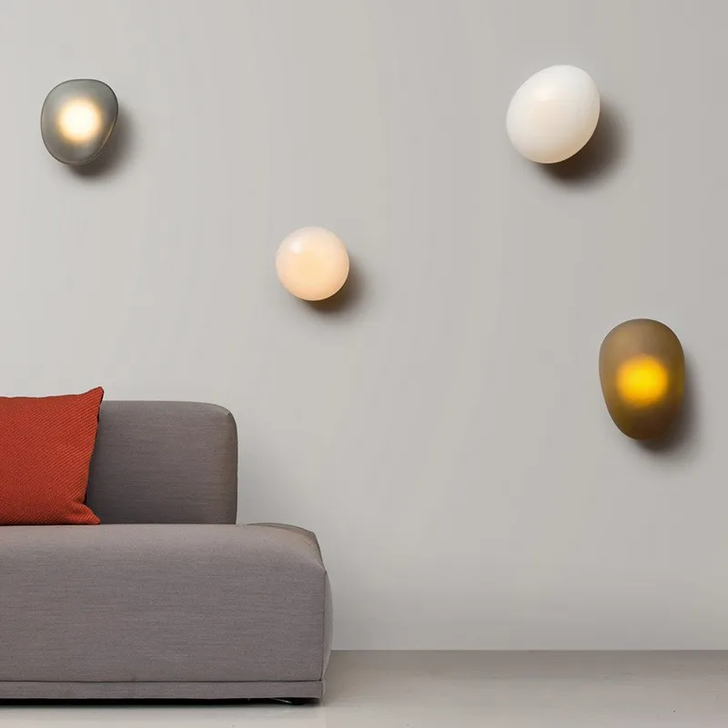 Simple Color Glass Pebble Wall Light Nordic Room Decoration Living Room Bedroom Wall Lamp LED Source Atmosphere Luster Lighting