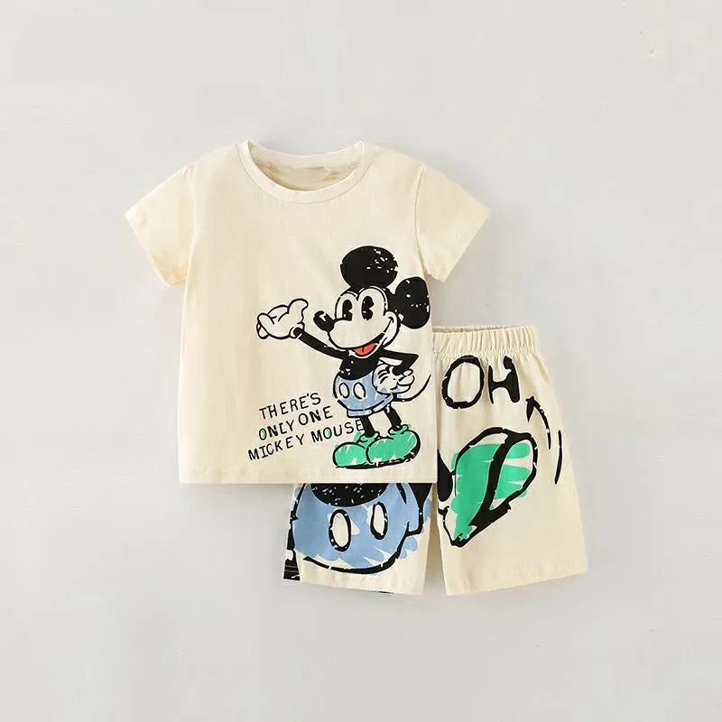 T-shirt a maniche corte Tute Casual Topolino Stampa T-shirt + Pantaloncini Estate Nuovo cartone animato Stampa completa Set da 2 pezzi Abbigliamento