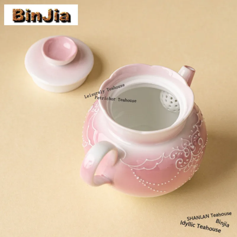 180ml Gradient Pink Pomegranate Pot Hand-painted Beaded Curtain Tea Infuser Pot Tea Soaking Kettle With Strainer Teaware Gifts