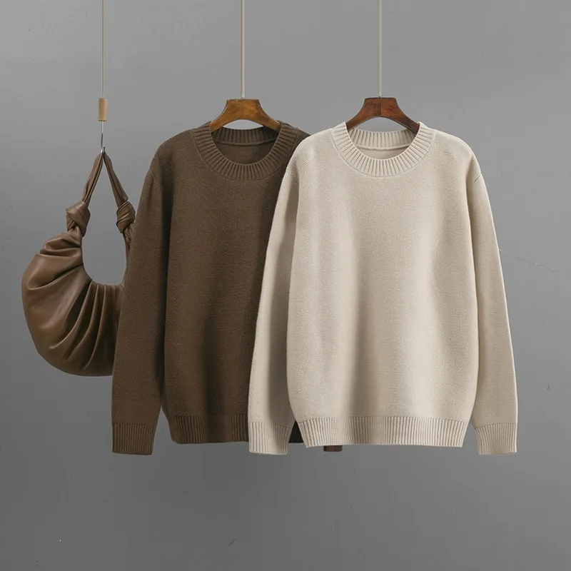 Autumn Winter Women's Knit Pullovers Loose Fashion Sweater Round Neck Elegant Long Sleeved Tops Casual Jumper Female Clothing