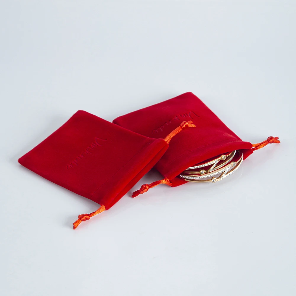 

100Pcs Custom Logo Velvet Drawstring Jewelry Bag Embossed Sachet Pouch Gift Display Packing Bag Earrings Rings Organizer Display