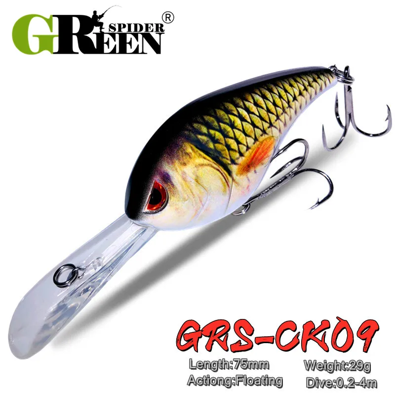 GREENSPIDER NEW Crankbait 75mm 29g Floating Fishing Lure Crank Baits Hard Lures Depth 0.4 m For Bass Pike Fishing Freshwater