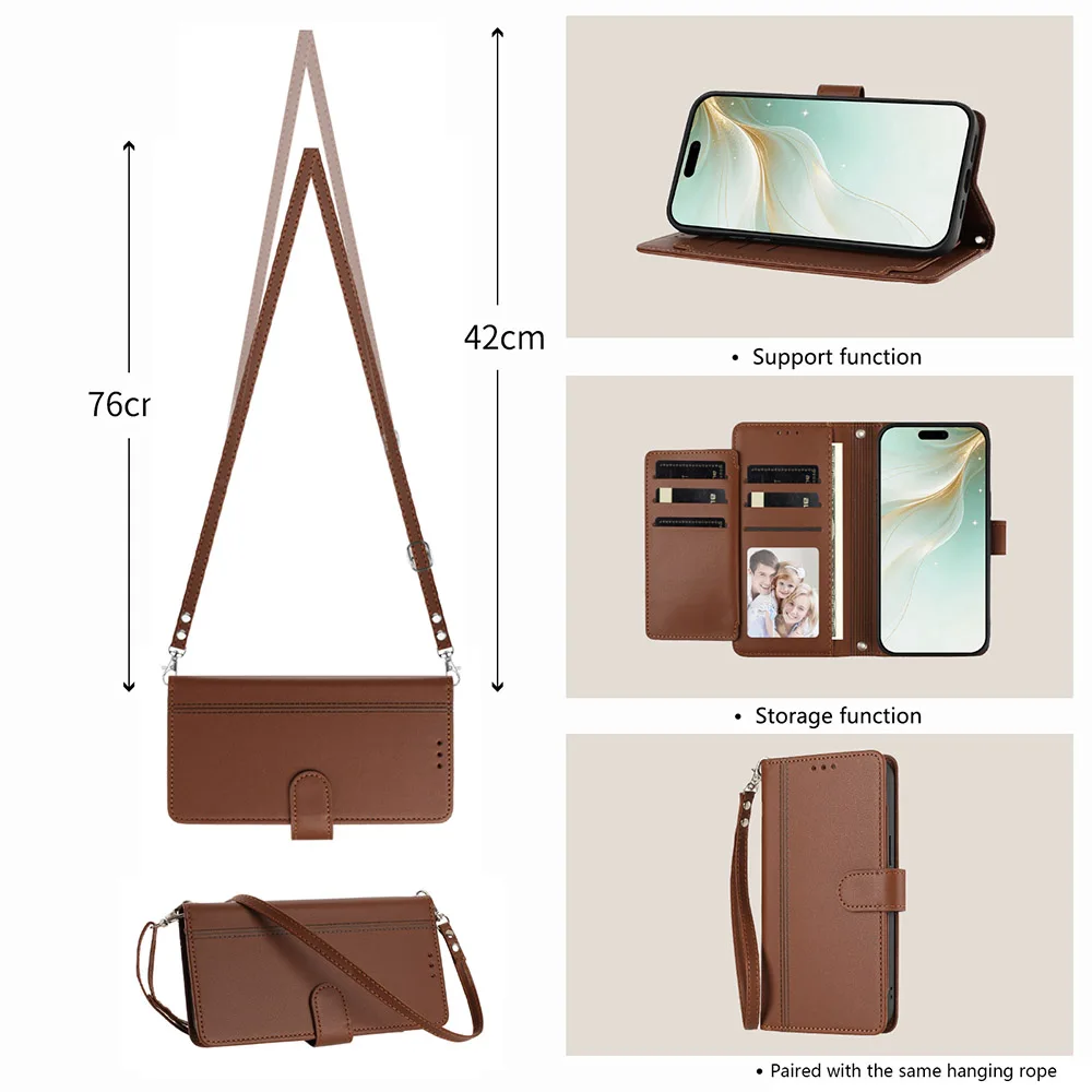 Practical Card Slot Wallet Case For Samsung Galaxy S20 FE S10 S10E S9 S8 Plus A72 A71 A70 A51 A50 Crossbody Lanyard Phone Cover