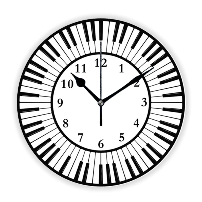 Minimalist Black White Piano Keys Wall Clock Large Music Keyboard Musical Wall Watch for Living Room Bedroom Decor Teacher Gift