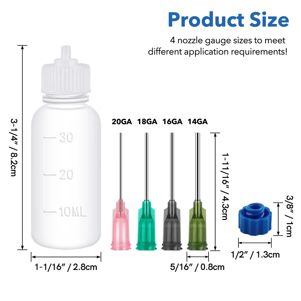 30ML Precision Applicator Bottle with Blunt Tip Needle and Cap Blunt Needles Dropper Bottle,Glue Applications, Acrylic Painting