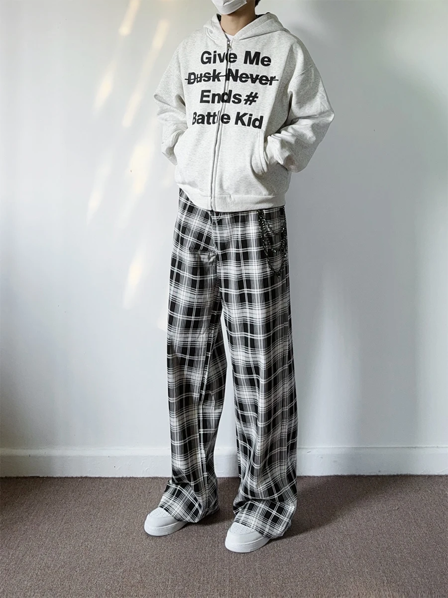 

Cyb American Retro Bla White id Loose Straight Leg Long Pants Men Women Lazy Sle Casual Trousers High Waist Wide Leg