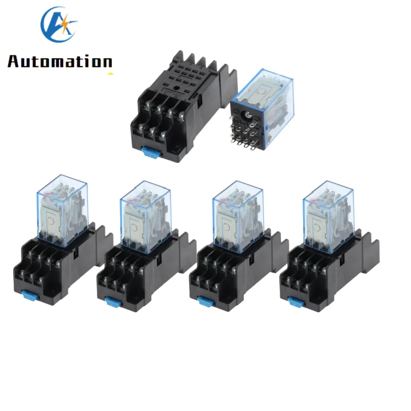 5set MY4NJ DC12V DC24V AC110V AC220V  Electronic Micro Mini Electromagnetic Relay 5A 14PIN Coil 4DPDT With PYF14A Socket Base