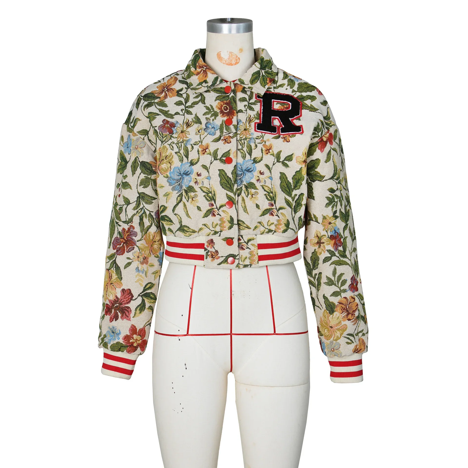 Floral Print Jacket for Women Long Sleeve Single Breasted Y2K Streetwear Coat Spring Chic Short Varsity Jacket Women 2025