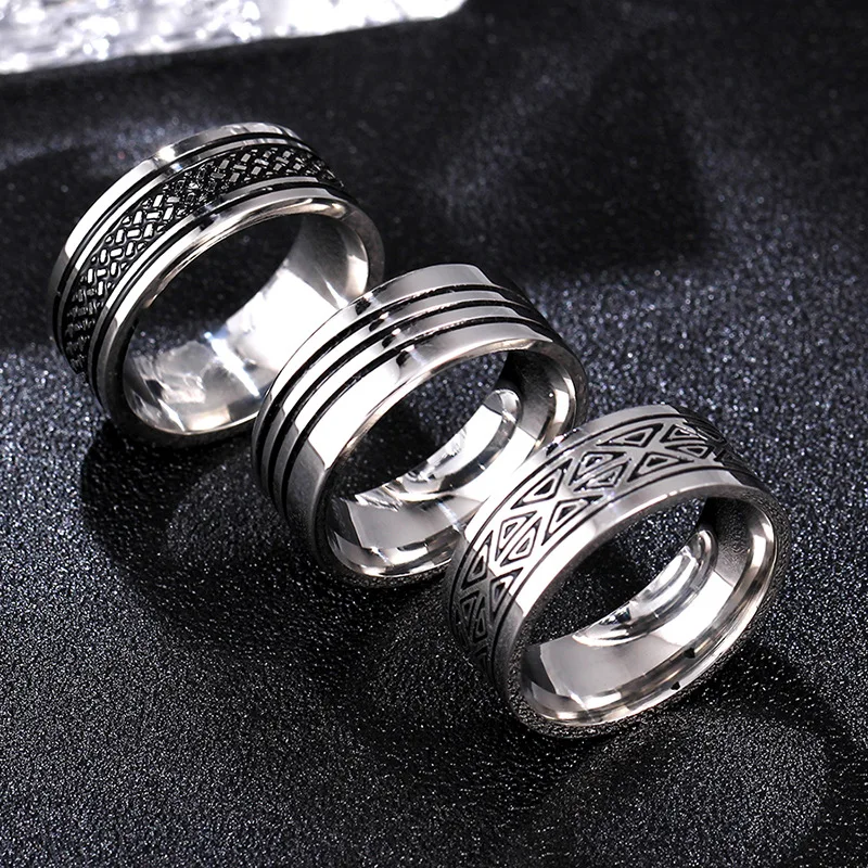 2024 new best selling 8mm men's stainless steel classic retro fishline smear ring