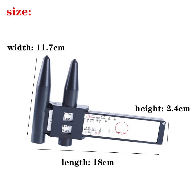 Wheel Rim Bolt Pattern Sliding PCD Measuring Tool Gauge Ruler 8 Holes PCD Ruler Lugs Hub Pitch Measurement Tool