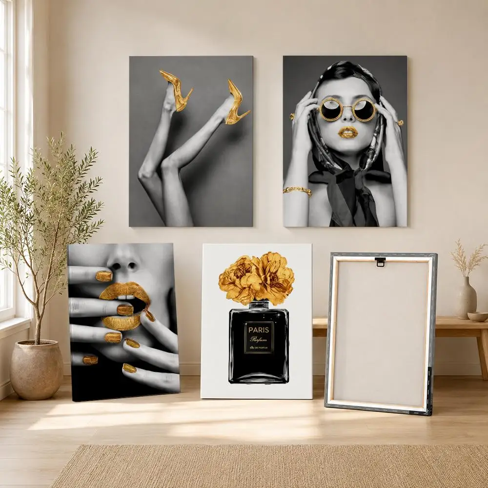Fashion Girl Framed Wall Painting Ready to Hang Canvas Art Poster for Living Room Bedroom Home Decor Decals