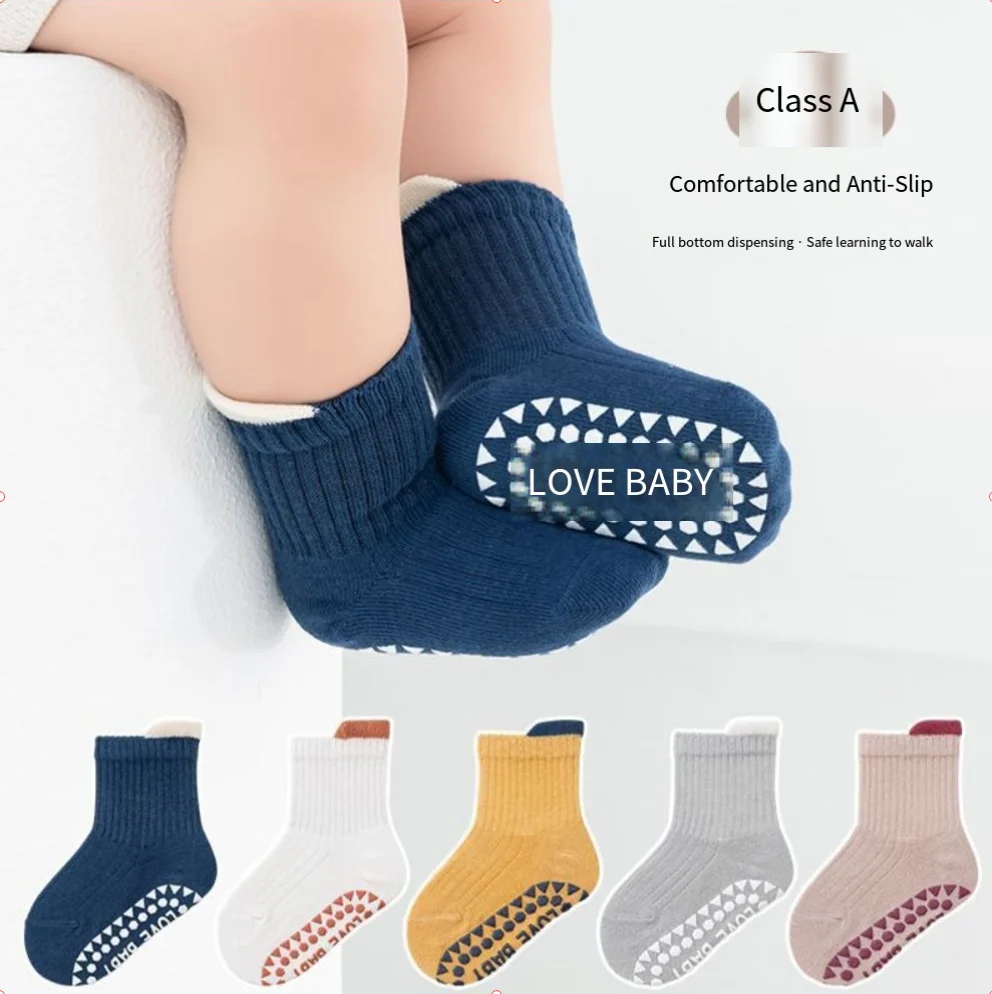 

Детские носки Весенние и осенние носки-тапочки из чистого хлопка, резиновые противоскользящие детские домашние охлаждающие носки до середины икры с полным верхом