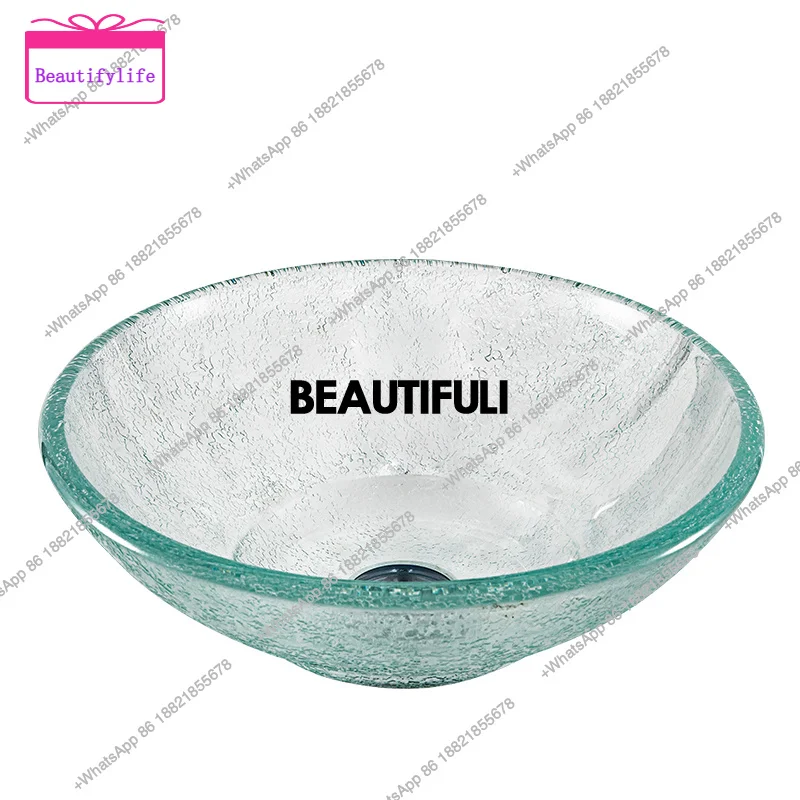 YL European tempered glass countertop basin, light luxury frosted transparent glass art basin, carving process washbasin GN105
