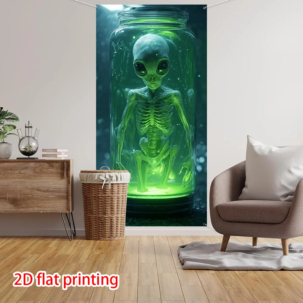 Ein 2D-Banner mit Alien-Motiven bedruckt. Geeignet für Wohnzimmer, Schlafzimmer und Aktivitäten im Innen- und Außenbereich. – Detail 10