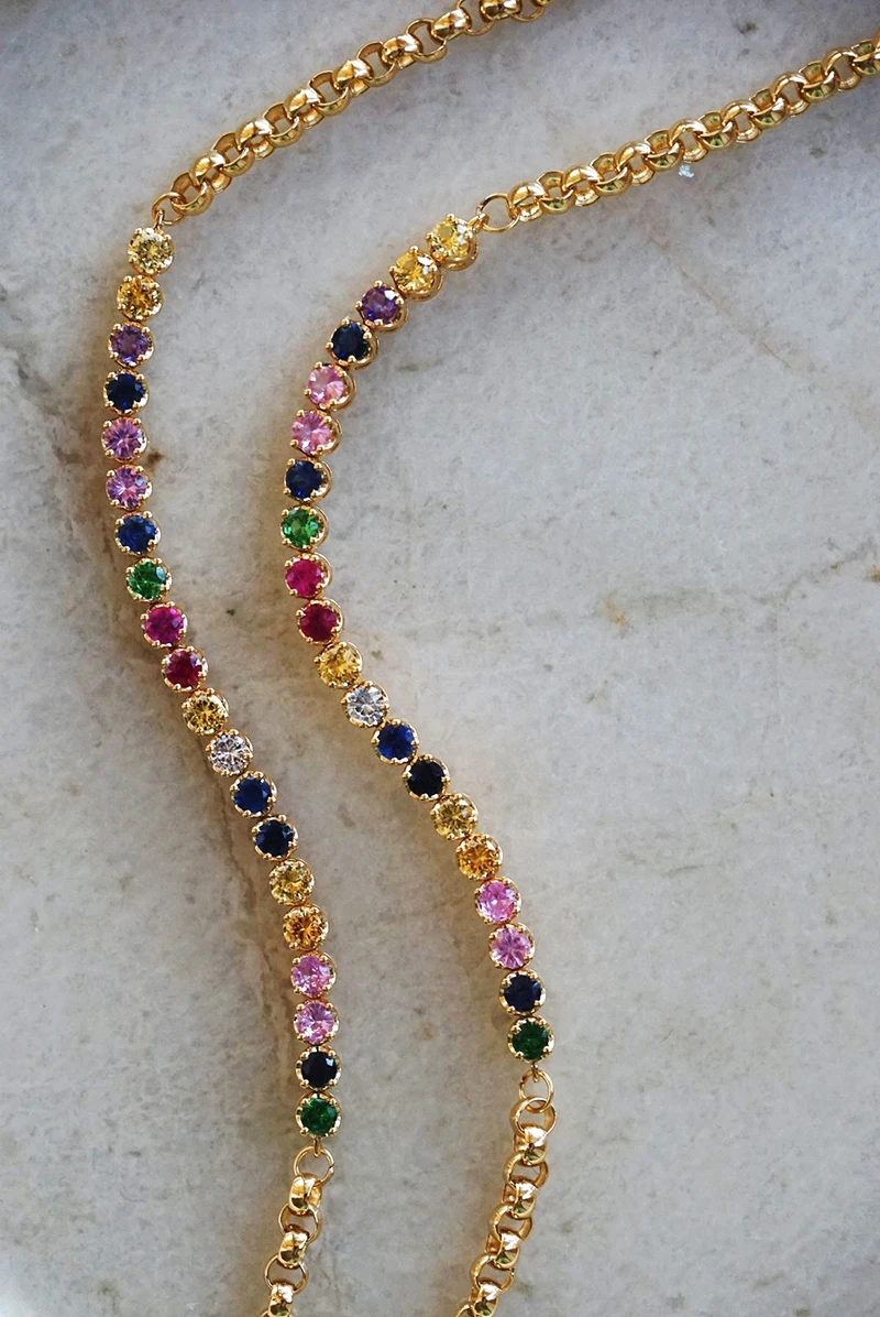 KUGG 100% 18K سوار ذهب أصفر رومانسية قوس قزح تصميم اللون الطبيعي الياقوت سوار من الأحجار الكريمة للنساء غرامة مجوهرات