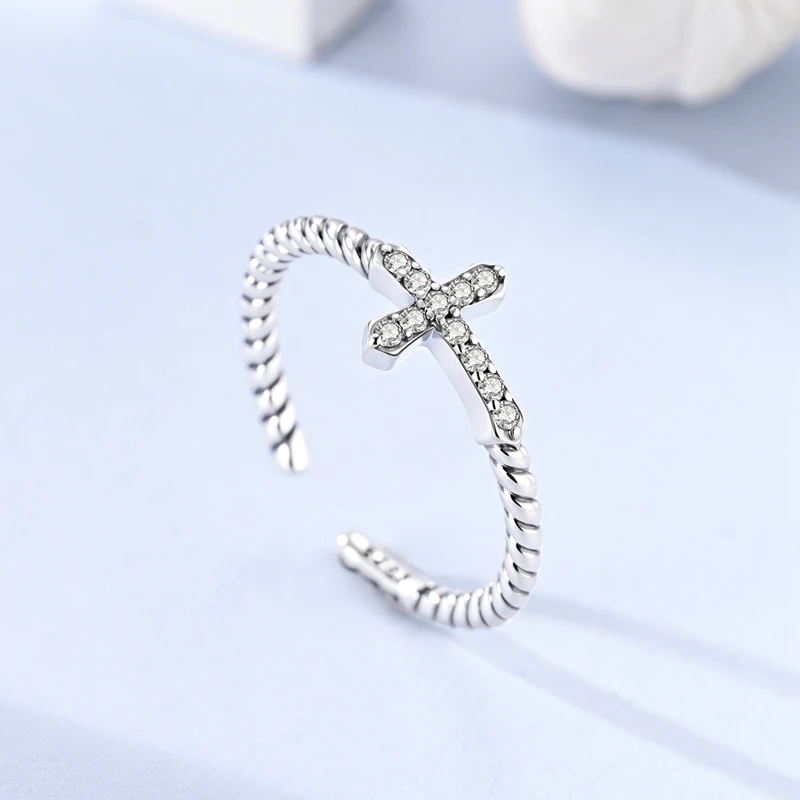 New Original 925 Sterling Silver Cross Fried Dough Twists Open Ring For Women Exquisite Engagement Anniversary Jewelry Gifts