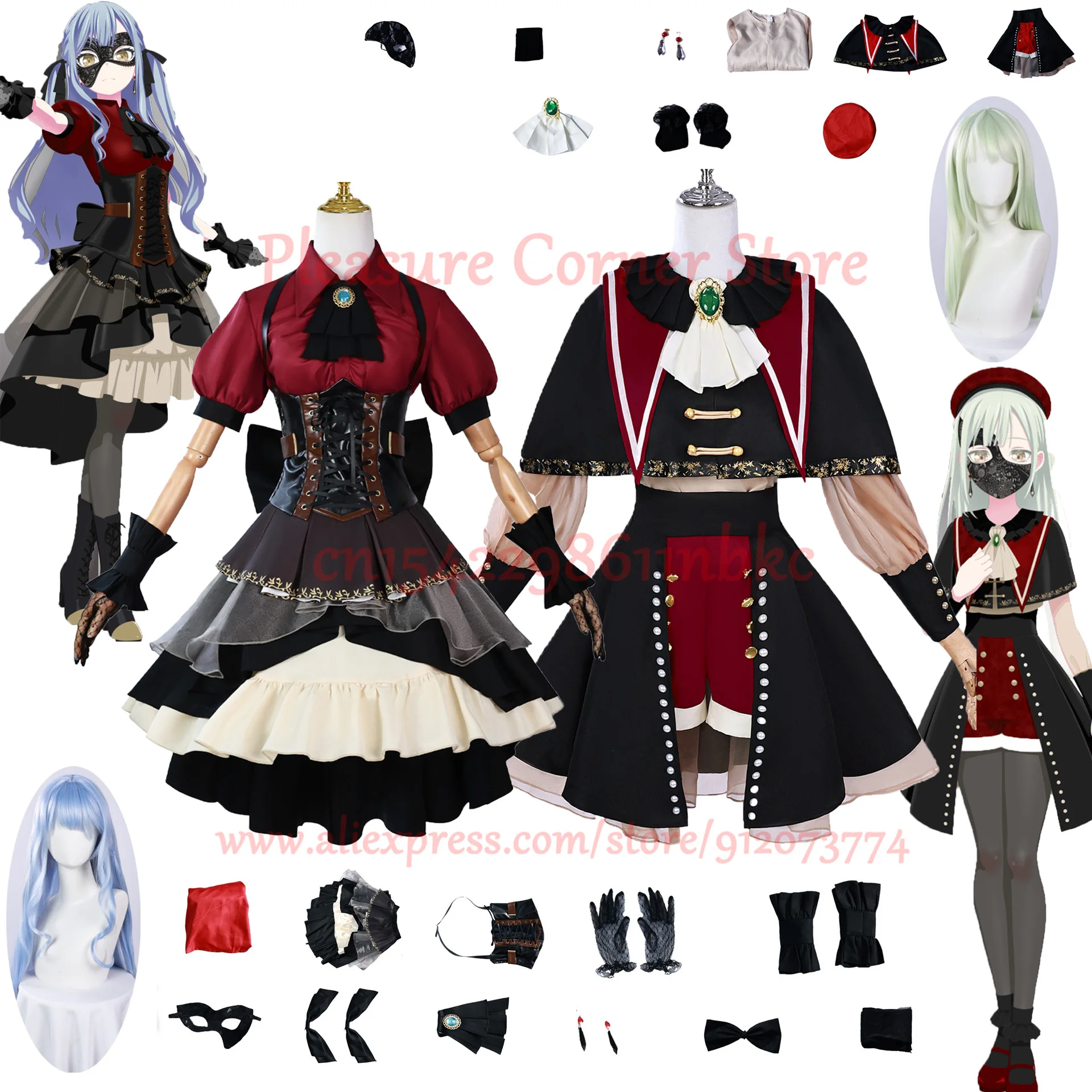 IN STOCK Anime BanG Dream! Wakaba Mutsumi Cosplay Costume It's MyGO!!!!! Ave Mujica Oblivionis Cosplay Costume Gothic Wig