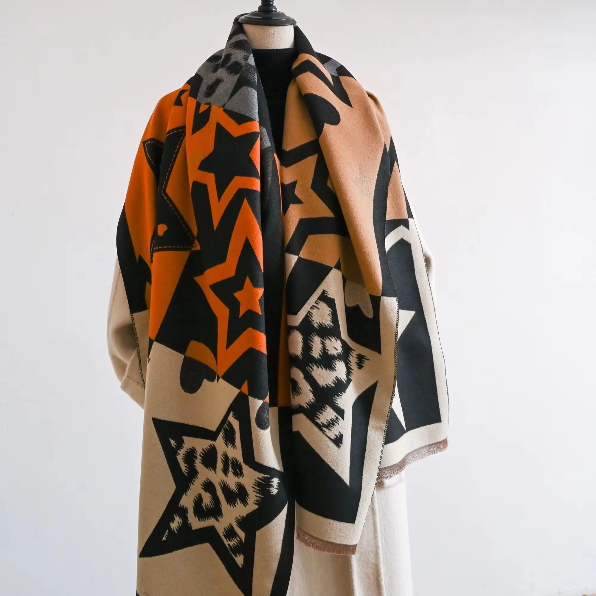 

Роскошный двусторонний шарф со звездами для женщин, 202, теплые зимние кашемировые шарфы из пашмины, шали, женское толстое одеяло, платок