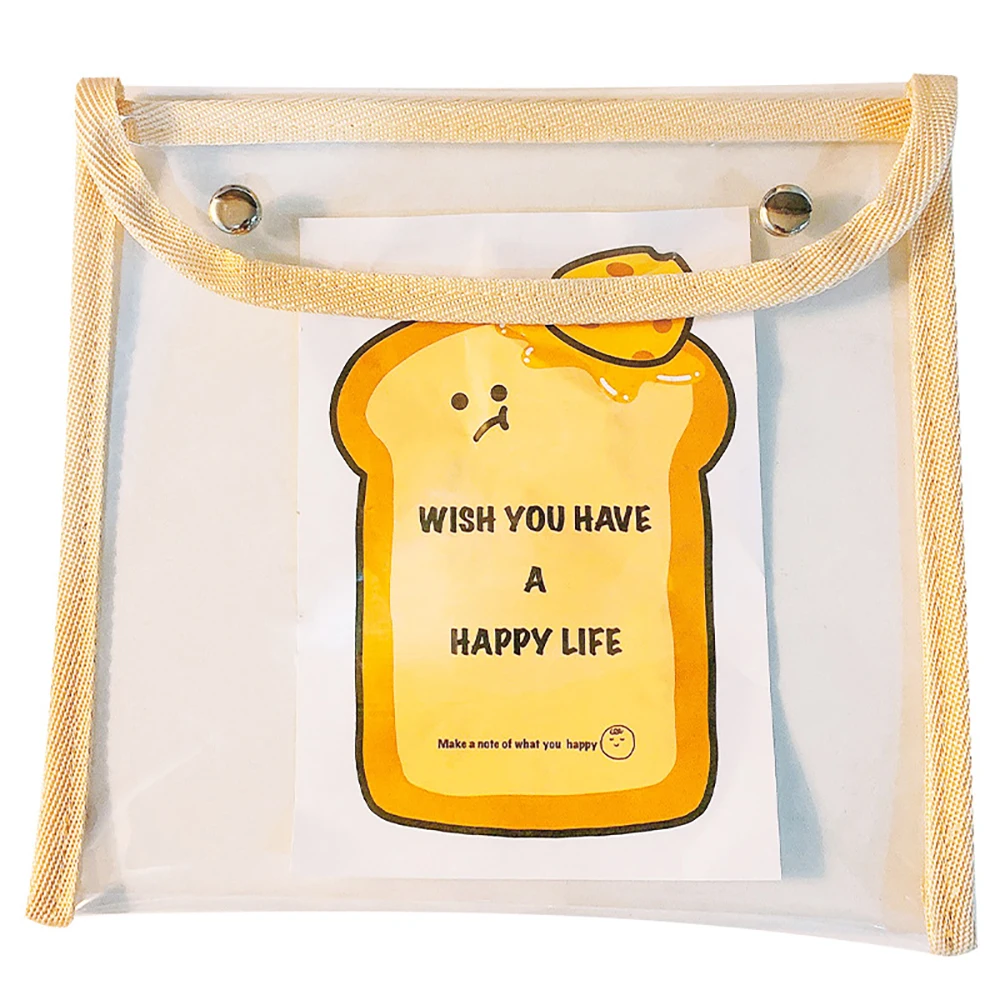 Japanese style snap on storage bag, simple transparent PVC makeup bag, student large capacity stationery storage bag