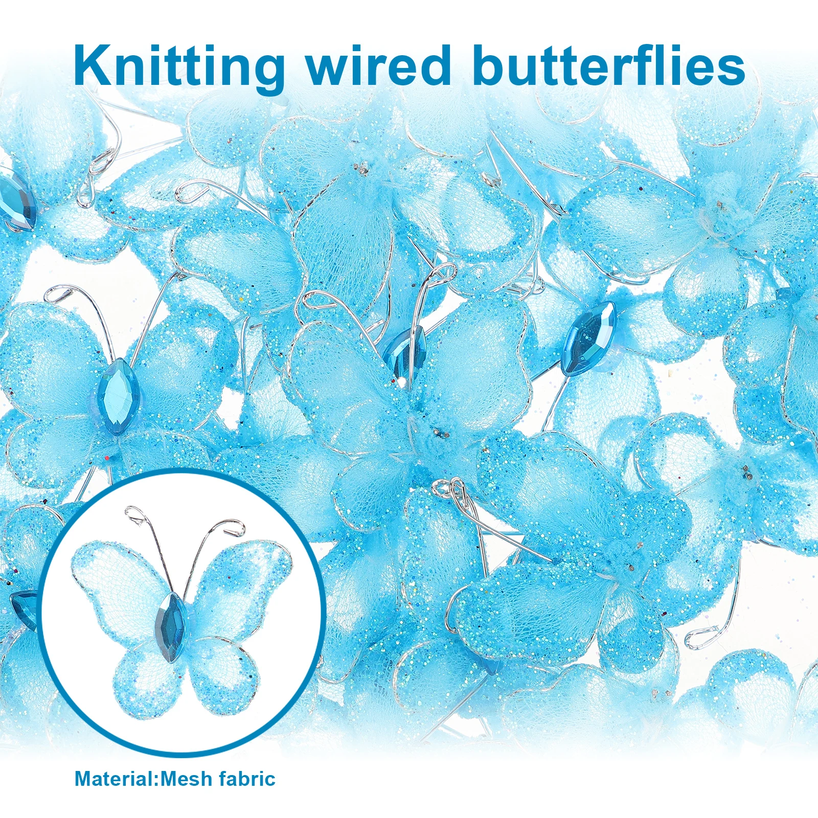

50pcs Mesh Wire Glittering Blue Decorative Wedding Favor Butterflies 3X3Cm For Invitations Jewelry Craft Decorations