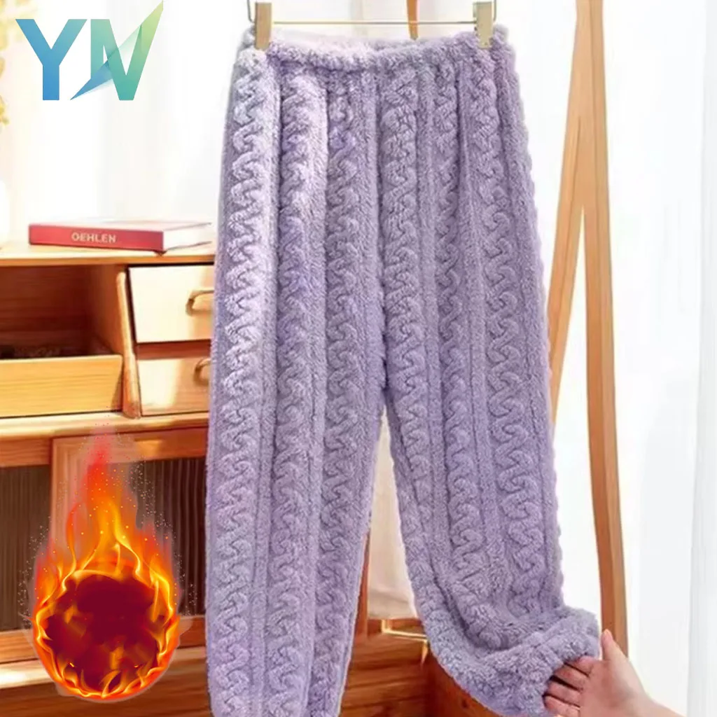

Warm Home Wear Womens Sleep Pants Fall Winter Coral Fleece Plush Thickened Loungewear Cozy Comfort Soft Pajamas