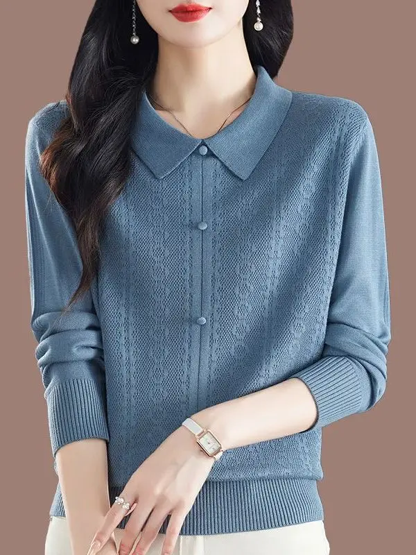 เสื้อไหมพรมคอวีทรงยาวบางเบาสำหรับผู้หญิง สวมใส่สบาย ระบายอากาศดี สไตล์ลำลอง ผลิตจากเส้นใยวิสโคส