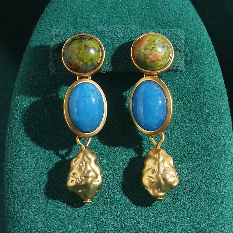 Vintage Blue Oval Green Round Earring High Quality Luxury Antique Retro Wedding Party Jewelry Anniversary Classic Daily Gifts